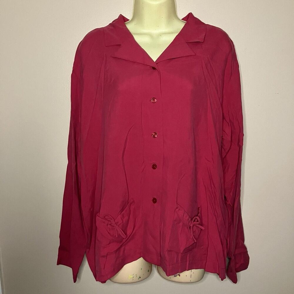 Bridgetown Collection Pink 100% Silk Button Up Shirt Size L Pockets Office Party